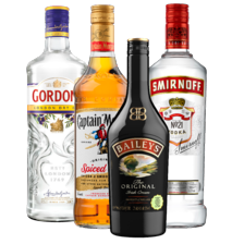Baileys, Captain Morgan,
Gordon’s of Smirnoff